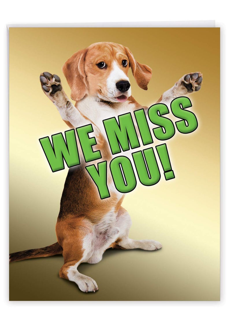 NobleWorks - Cute Miss You Greeting Card w/Envelope (Big 8.5 x 11 Inch) Pet Dog Thinking of You From All Of Us, Big Gratitude Stationery for Men and Women - Miss You This Much Dog J2232MYG-US - Image 1